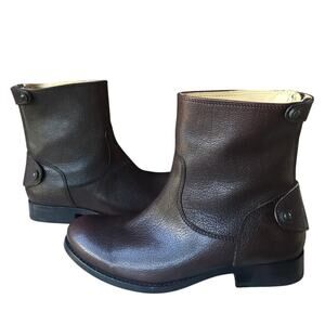 FRYE Melissa Back Zip Short Brown Antique Leather Boots 6.5 Button CLASSIC $328